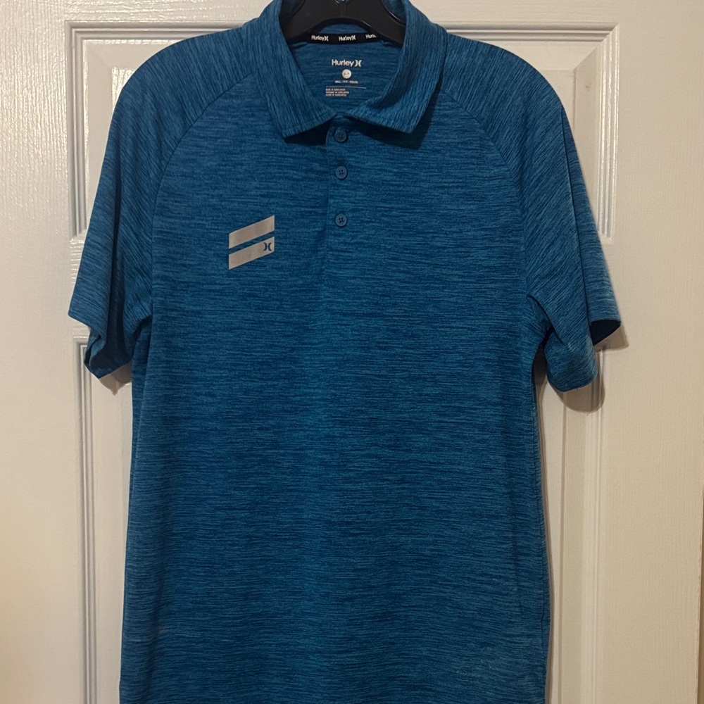Hurley Men's Heathered Blue Polo Shirt Size Small